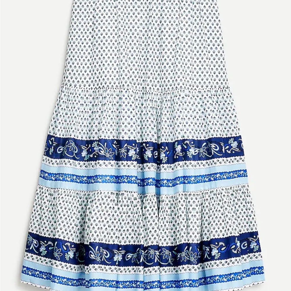 J.Crew Tiered Skirt in Blue Ribbon Block Print Size Large
